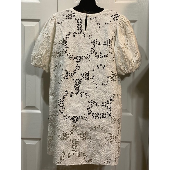 The Odells Eyelet Lace Puff Sleeve Mini Dress Floral White Party Cocktail - Picture 3 of 4